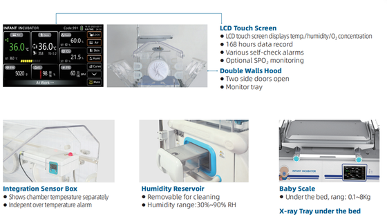 Infant Incubator Hospital Baby Incubator LCD Touch Screen Newborn Warmer With Phototherapy Option SPO2 Monitoring 168 Hours Data Record