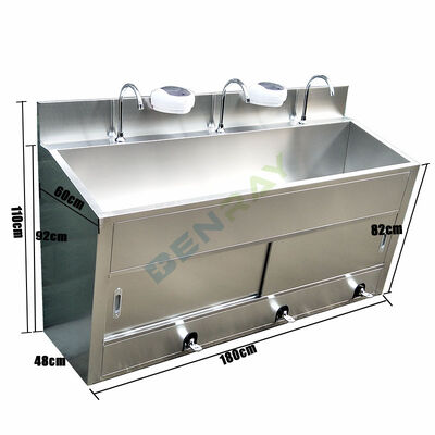 Stainless Steel Foot Pedal Faucet Wash Sink For 3 People